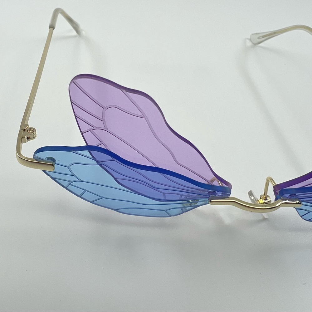 Blue Purple Butterfly Etched Wings Rimless Y2K Pastel Lenses Colored Glasses - Picture 4 of 15